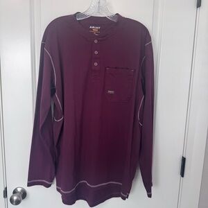 Ariat Rebar FR Air Henley Long-Sleeve Work Shirt, Burgundy, L, EUC